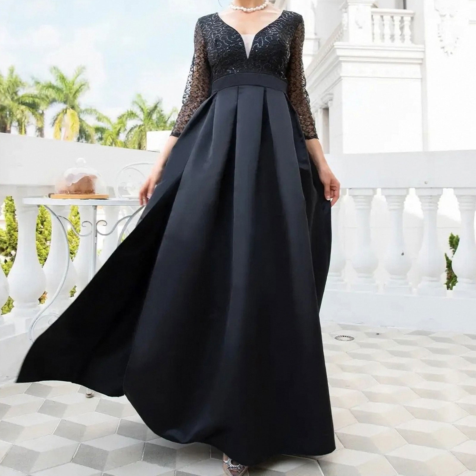 Black Zari and Sequins work Long Party Gown for Girls with Matching De –  Seasons Chennai